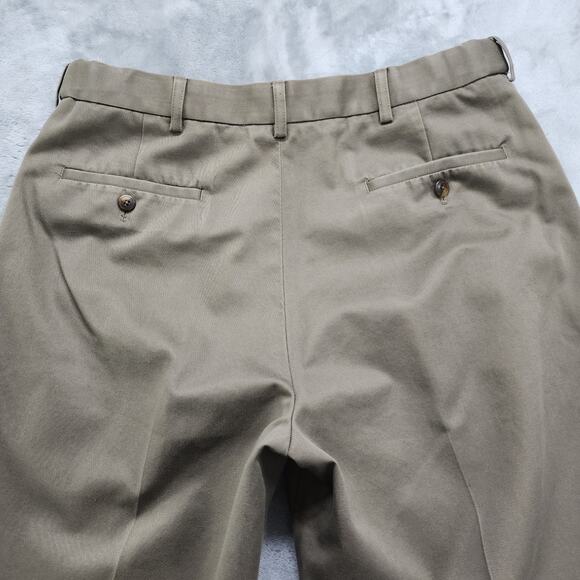 Haggar Pants Mens 36 X 32 Brown Flat Front Straight Fit No Iron Cotton Khakis - Picture 3 of 13